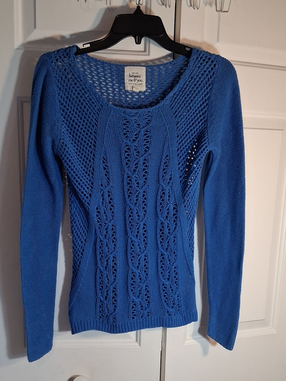 Blue Open-Weave Scoop Neck Sweater by between me & you
